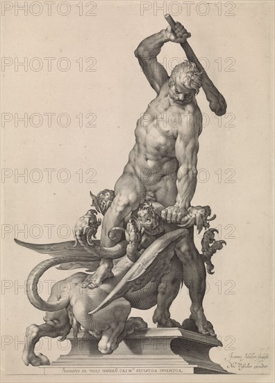 Hercules kills the Hydra of Lerna, Jan Harmensz. Muller, Nicolaes Visscher (I), 1633-1679