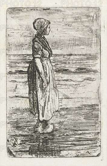 Standing woman on the beach, Jozef IsraÃ«ls, 1835 - 1911
