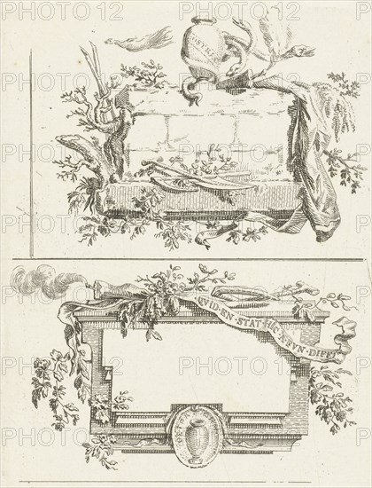 Journal with three vignettes including name Bilderdijk, print maker: Willem Bilderdijk, 1766 - 1831