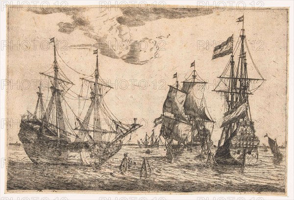 Three moored sailing boats, Reinier Nooms, 1650 - 1664