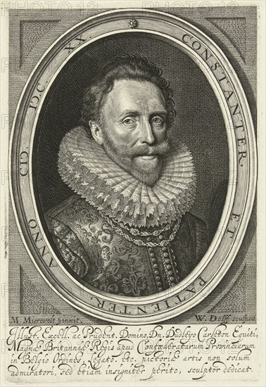 Print maker: Willem Jacobsz. Delff, Michiel Jansz van Mierevelt, Dudley Carlton graaf van Dorchester, 1620