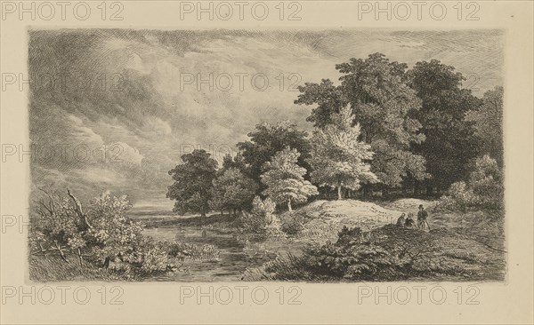 Landscape with Figures on a forest path, print maker: Remigius Adrianus Haanen, 1849
