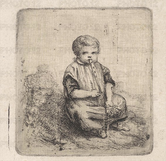 Little boy blowing on a whistle, Theodore Schaepkens, 1825-1883