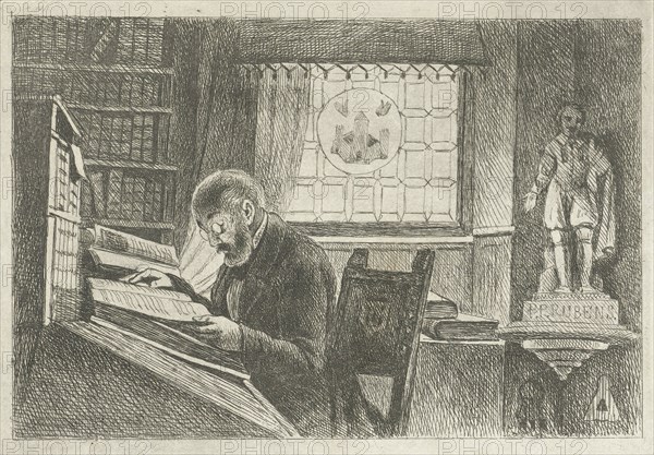 Portrait of Frederick Verachter at his desk in the archive, Philippus Jacobus van Bree, c. 1833 - before c. 1871