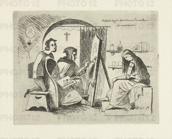 Raphael and Fra Bartolommeo working on a self-made doll, Philippus Jacobus van Bree, c. 1816 - c. 1832