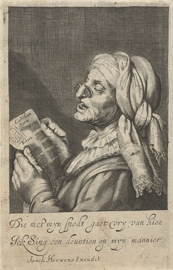 Old woman sings, Cornelis van Dalen (I), Gerard van Honthorst, I. Houwens, 1612 - 1715