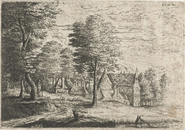 Landscape with a shepherd and his flock, Philips Augustinian Immenraet, Frans van den Wijngaerde, 1637-1679