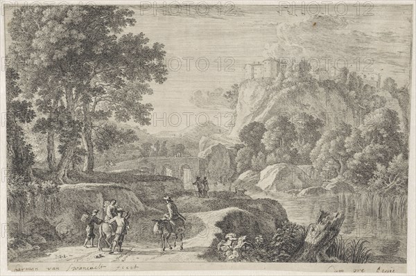 Landscape with Travellers, Herman van Swanevelt, Lodewijk XIV (koning van Frankrijk), 1643 - 1655