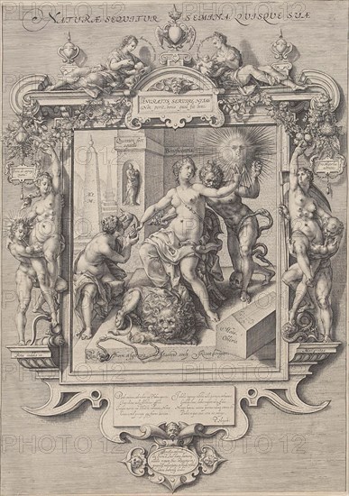 Allegory of human nature, print maker: Jan Saenredam, Cornelis Ketel, Petrus Hogerbeets, 1610 - 1648