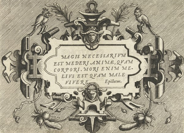 Cartouche with a quote from Epictetus, Frans Huys, Hans Vredeman de Vries, Gerard de Jode, 1555