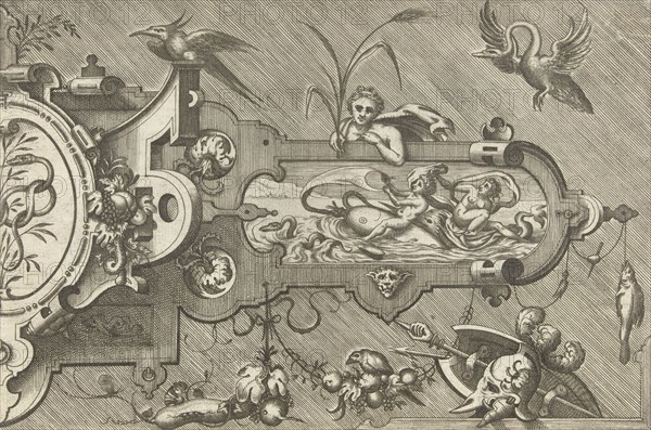 Right Half of a large cartouche, including a snake, print maker: Pieter van der Heyden, Jacob Floris, Hieronymus Cock, 1567