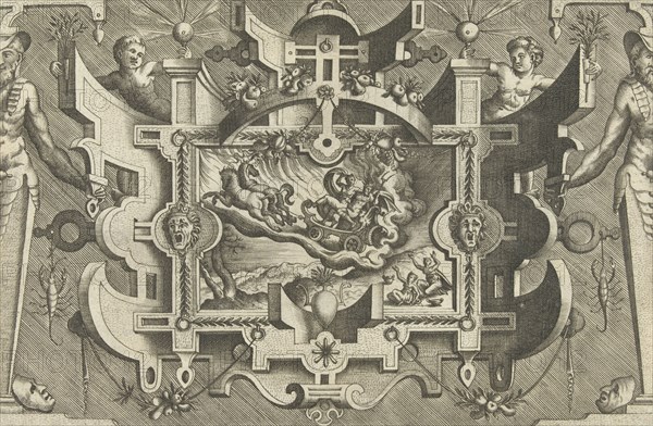 Cartouche with a depiction of the rape of Proserpina, Pieter van der Heyden, Jacob Floris, Hieronymus Cock, 1566