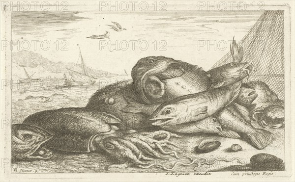 Fishes and a squid, Albert Flamen, Jacques Lagniet, Lodewijk XIV (koning van Frankrijk), 1648 - 1670
