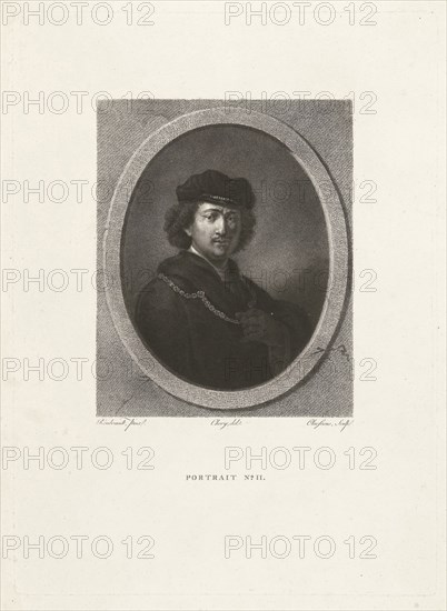 Portrait of man with hat and necklace, print maker: Lambertus Antonius Claessens, Rembrandt Harmensz. van Rijn, Chery, c. 1829 - c. 1834