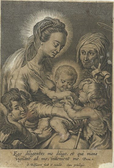 Mary with Child and John the Baptist as a child with Anna, print maker: Schelte Adamsz. Bolswert, Peter Paul Rubens, Schelte Adamsz. Bolswert, 1596 - 1659