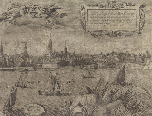 Antwerp seen from the Scheldt, Belgium, Anonymous, Johannes Loots, Albertus van Oostenrijk, 1617 - 1667