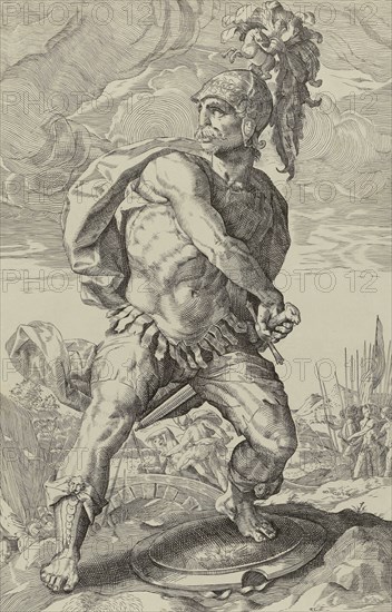 Titus Manlius Torquatus, print maker: L. Hachin, print maker: L. Hachin, Hendrick Goltzius, 1829