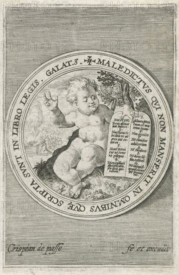 Putto with the tables of the law, Crispijn van de Passe I 1594