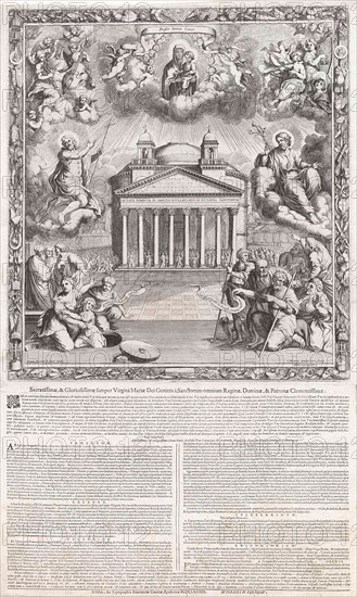 Allegory of the interior of the Pantheon in Rome, Italy, as a Christian church by Pope Boniface IV, Gommarus Wouters, Francis Platel du Plateau, Reverenda Camera Apostolica Roma, 1689