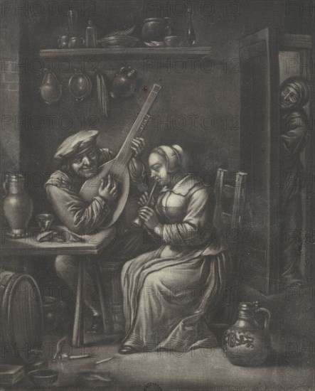 Couple making music, Jan van Somer, 1655 - 1700
