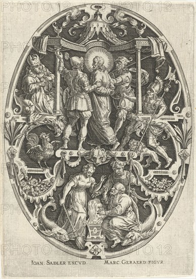 Christ before Caiaphas, Johann Sadeler (I), 1560 - 1600