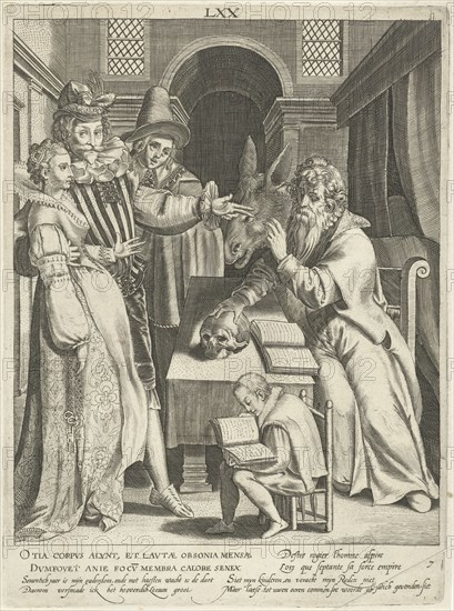 Seventh life of seventy year old man who gives his children counsel, Assuerus of Londerseel, Nicolaes de Bruyn, 1598-1602