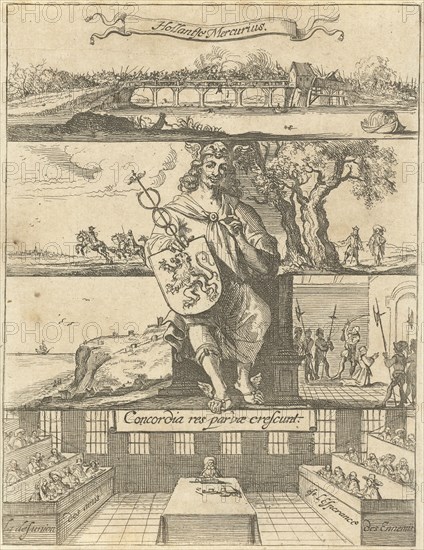 Several events in Europe unknown year enthroned Mercury, attributed to Dirck de Bray, 1645 - 1694