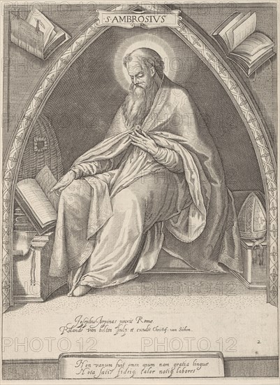 Church Father Ambrosius, Roeland van Bolten, Jacob Matham, Christoffel van Sichem, after 1600 - 1608