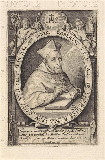 Portrait of Cardinal Robert Bellarmine, at the age of 74, print maker: Antonie Wierix III, Jan van Mechelen, unknown, 1621