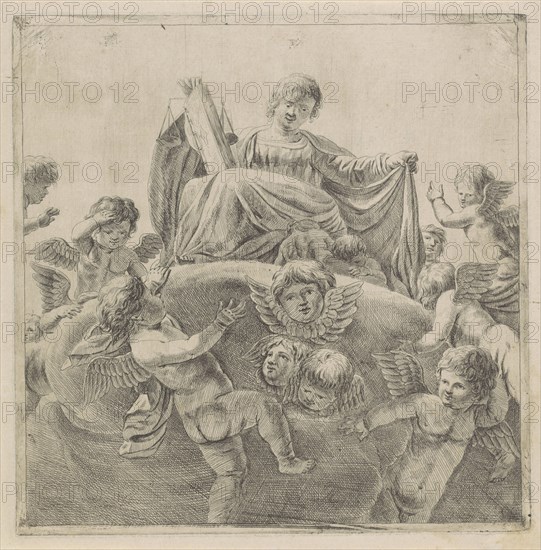 Justice surrounded by putti and cherubs, Anonymous, 1600 - 1800