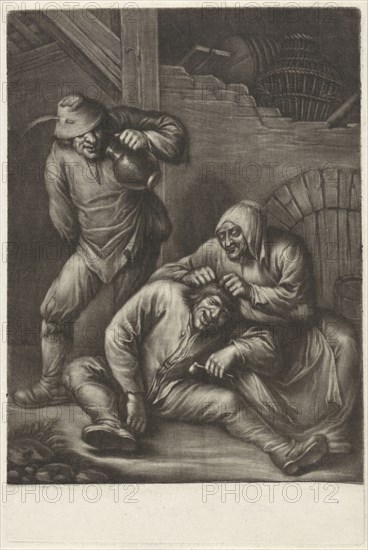 A woman delouse a man, Jan van Somer, Willem Basse, 1655-1700
