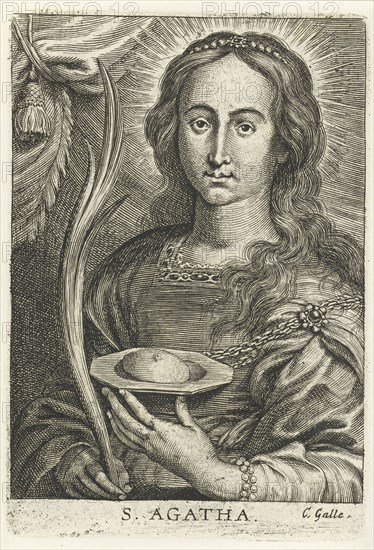 Saint Agatha with cut breast, Schelte Adamsz. Bolswert, Peter Paul Rubens, Cornelis Galle (II), 1596 - 1659