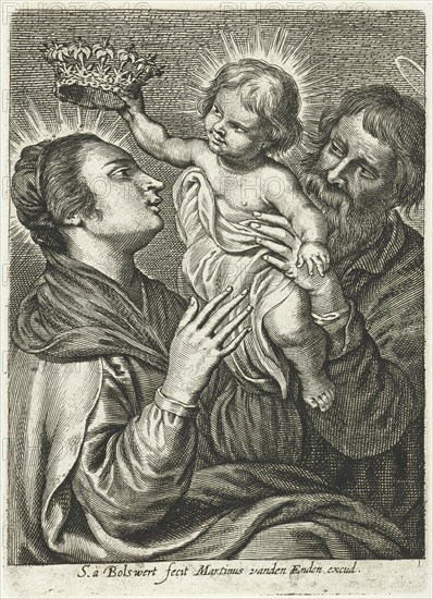 Joseph with Christ Child crown put on head of Mary, Schelte Adamsz. Bolswert, Peter Paul Rubens, Martinus van den Enden, 1596 - 1659
