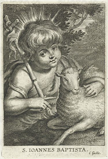 John the Baptist as a child with cross banner and lamb, Schelte Adamsz. Bolswert, Peter Paul Rubens, Cornelis Galle (II), 1596 - 1678