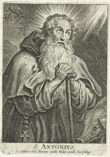 Saint Anthony the Great with taustaf and pig, Schelte Adamsz. Bolswert, Peter Paul Rubens, Martinus van den Enden, 1596 - 1659