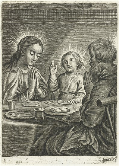 Holy Family praying before meals, Schelte Adamsz. Bolswert, Peter Paul Rubens, Cornelis Galle II, 1596-1678