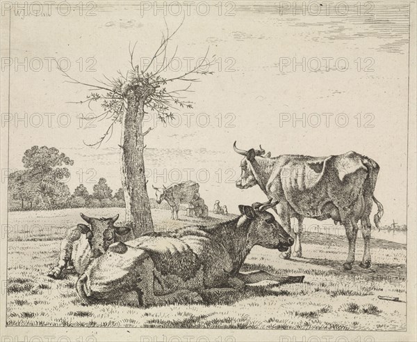Cows at a pollard willow, Wouter Johannes van Troostwijk, 1810