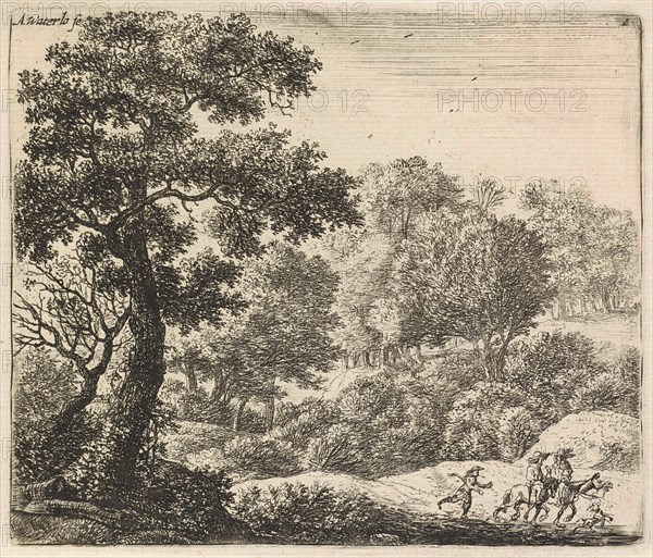 Two riders on a forest path, Anthonie Waterloo, Reinier & Josua Ottens, Josua & Reinier II Ottens, 1630 - 1663