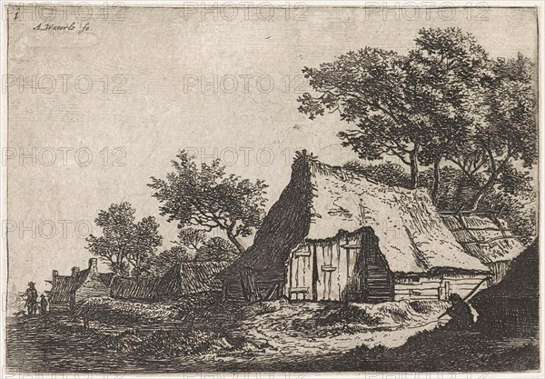 View of a village with walkers, Anthonie Waterloo, Basan et Poignant, Pierre FranÃ§ois Basan, 1630 - 1663
