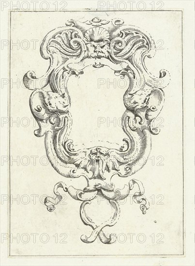 Cartouche with two masks, Agostino Mitelli, Anonymous, Anonymous, after 1619 - before 1642