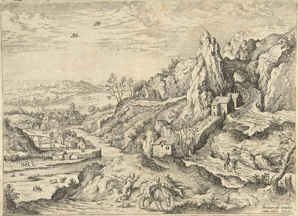 Abraham and Isaac on the road to the place of sacrifice, Hieronymus Cock, Matthys Cock, c. 1551 - before 1558