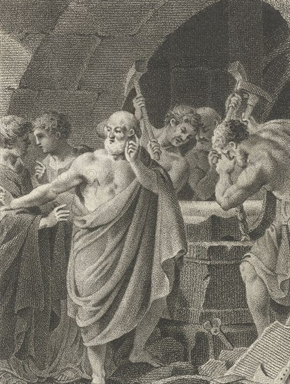 Pythagoras discovered the size ratio in the drawing, Lambertus Antonius Claessens, 1803