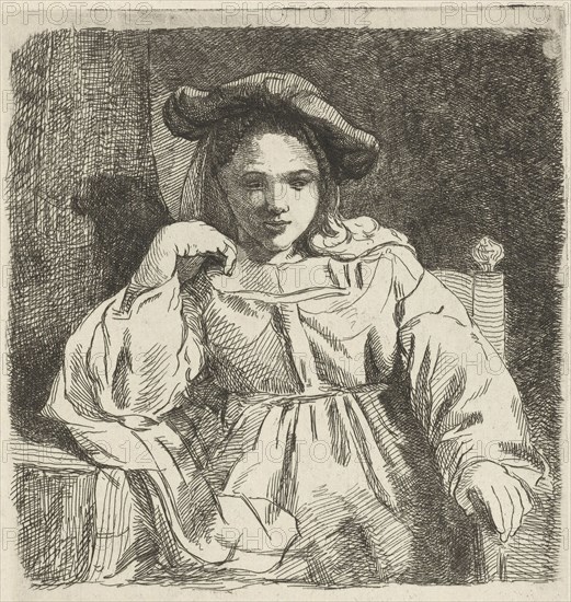 Sitting girl, David van der Kellen (II), Rembrandt Harmensz. van Rijn, 1814 - 1859