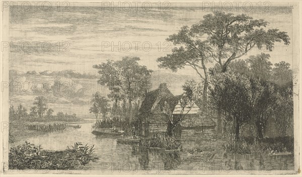 River with anglers, Hermanus Jan Hendrik van Rijkelijkhuysen, 1823-1883