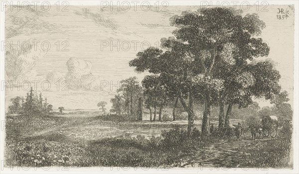 Wooded Landscape with Carriage, Hermanus Jan Hendrik van Rijkelijkhuysen, 1857