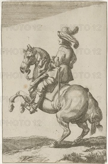 Rider on a rearing horse, Pieter Nolpe, Anonymous, Jan Martszen the Younger, 1623-1703