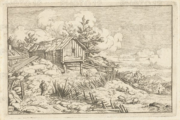 Hiker at dilapidated fence, Allaert van Everdingen, 1631-1675