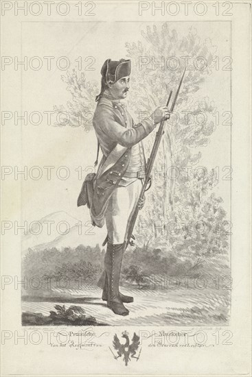 Prussian musketeer with musket and bayonet, Mathias de Sallieth, 1764 - 1791