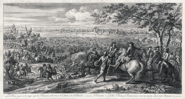 The French armies crossing the Rhine at Lobith, 1672, Charles Louis Simonneau, Adam Frans van der Meulen, Louis XIV, 1672
