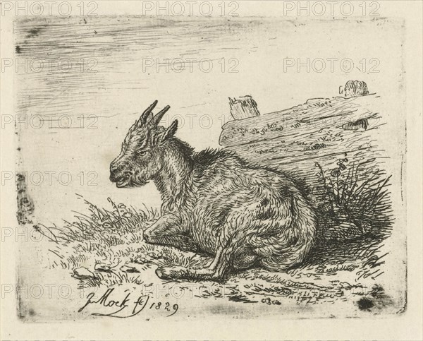 Lying kid at a fence, print maker: Johannes Mock, 1829